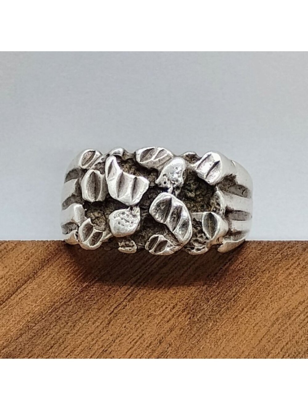 Designer Signed Brutalist Sterling Silver Nugget Band Ring Men's Unisex Size 10